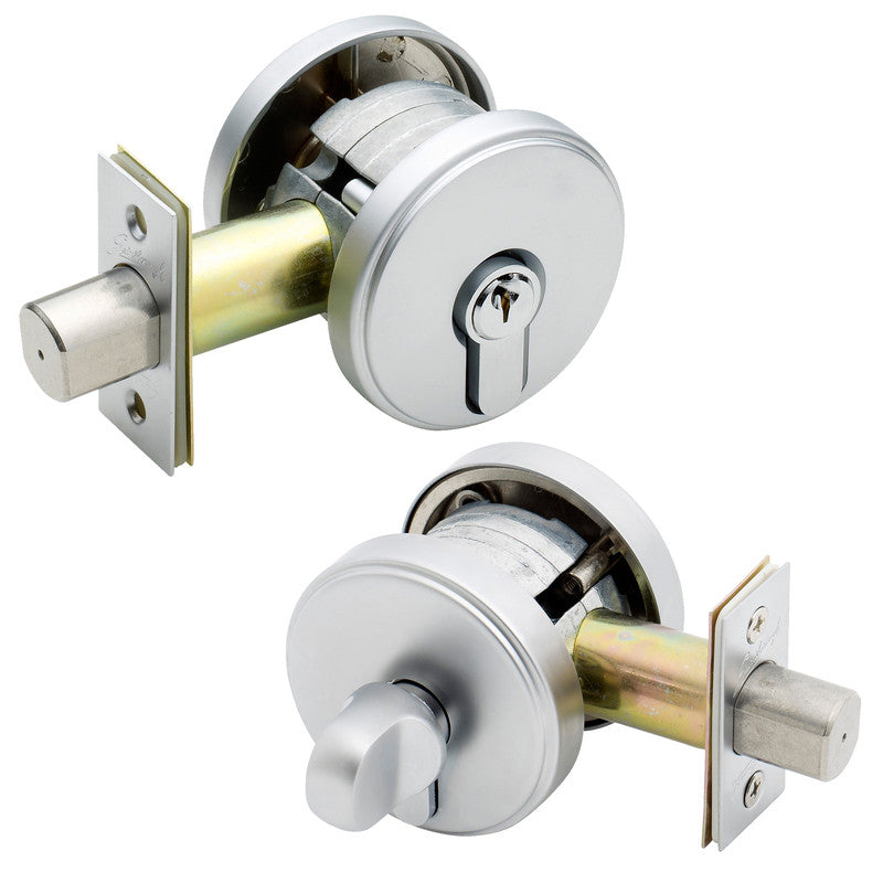 GAINSBOROUGH SINGLE CYLINDER SMOOTH ROUND DEADBOLT 20MM BRUSHED SATIN CHROME