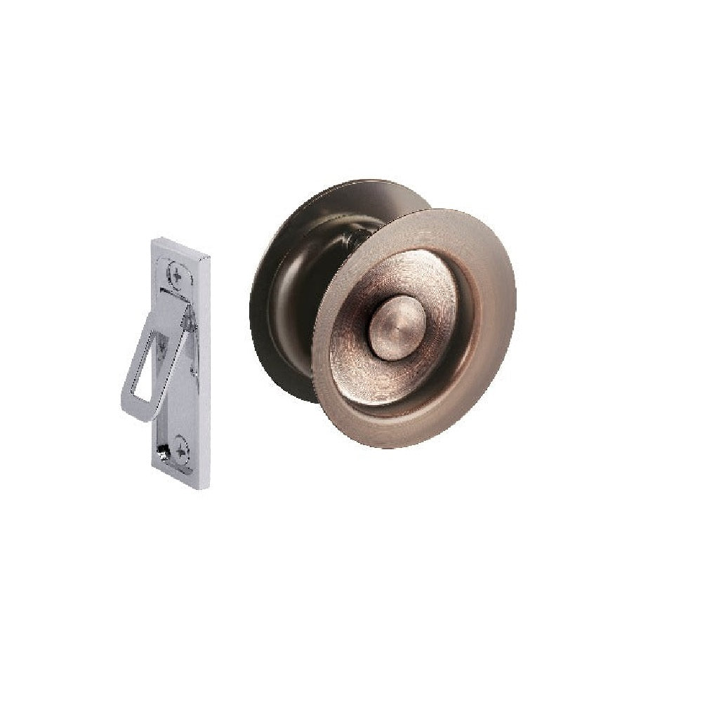 GAINSBOROUGH CIRCULAR SLIDING CAVITY SET AGE BRUSHED COPPER PASSAGE LEVER SET
