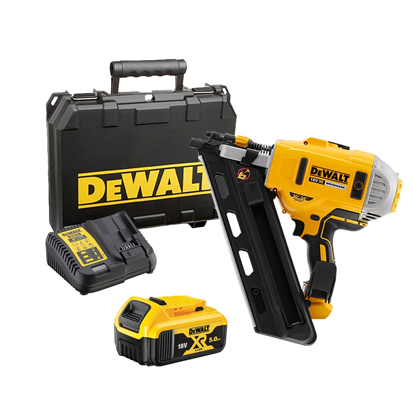 DEWALT 18V XR LIION FRAMING NAILER KIT 5.0AH 2 SPEED CHARGER PLUS BATTERY