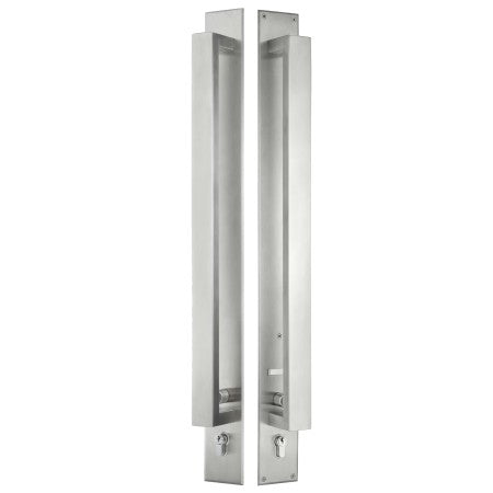 GAINSBOROUGH TRILOCK OMNI BACK TO BACK DOUBLE CYLINDER PULL HANDLE ENTRANCE SET STAINLESS STEEL