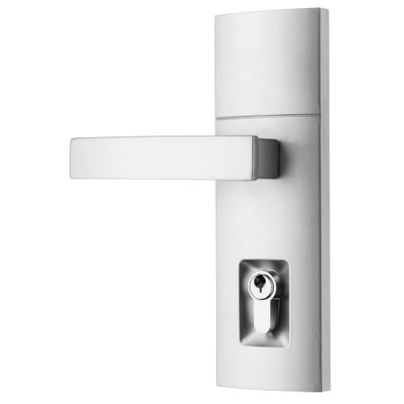 GAINSBOROUGH TRILOCK CONTEMPORARY ANGULAR DOUBLE CYLINDER ENTRANCE LEVER SET BRUSHED SATIN CHROME