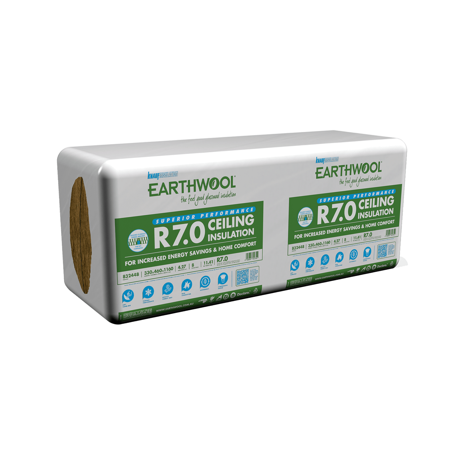 EARTHWOOL CEILING & FLOOR BATTS R7.0 330MM X 460MM X 1160MM - 8 PCE/PACK - 4.27M2/PACK