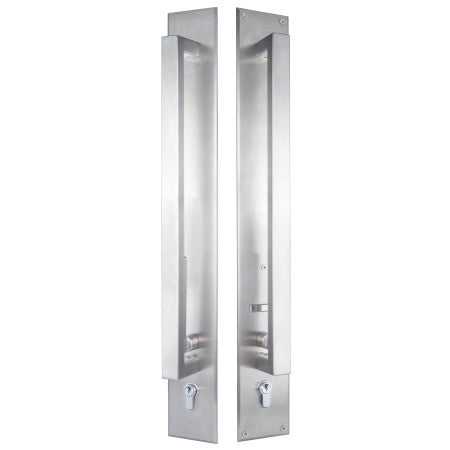 GAINSBOROUGH TRILOCK OMNI ACCENT BACK TO BACK DOUBLE CYLINDER PULL HANDLE ENTRANCE SET STAINLESS STEEL
